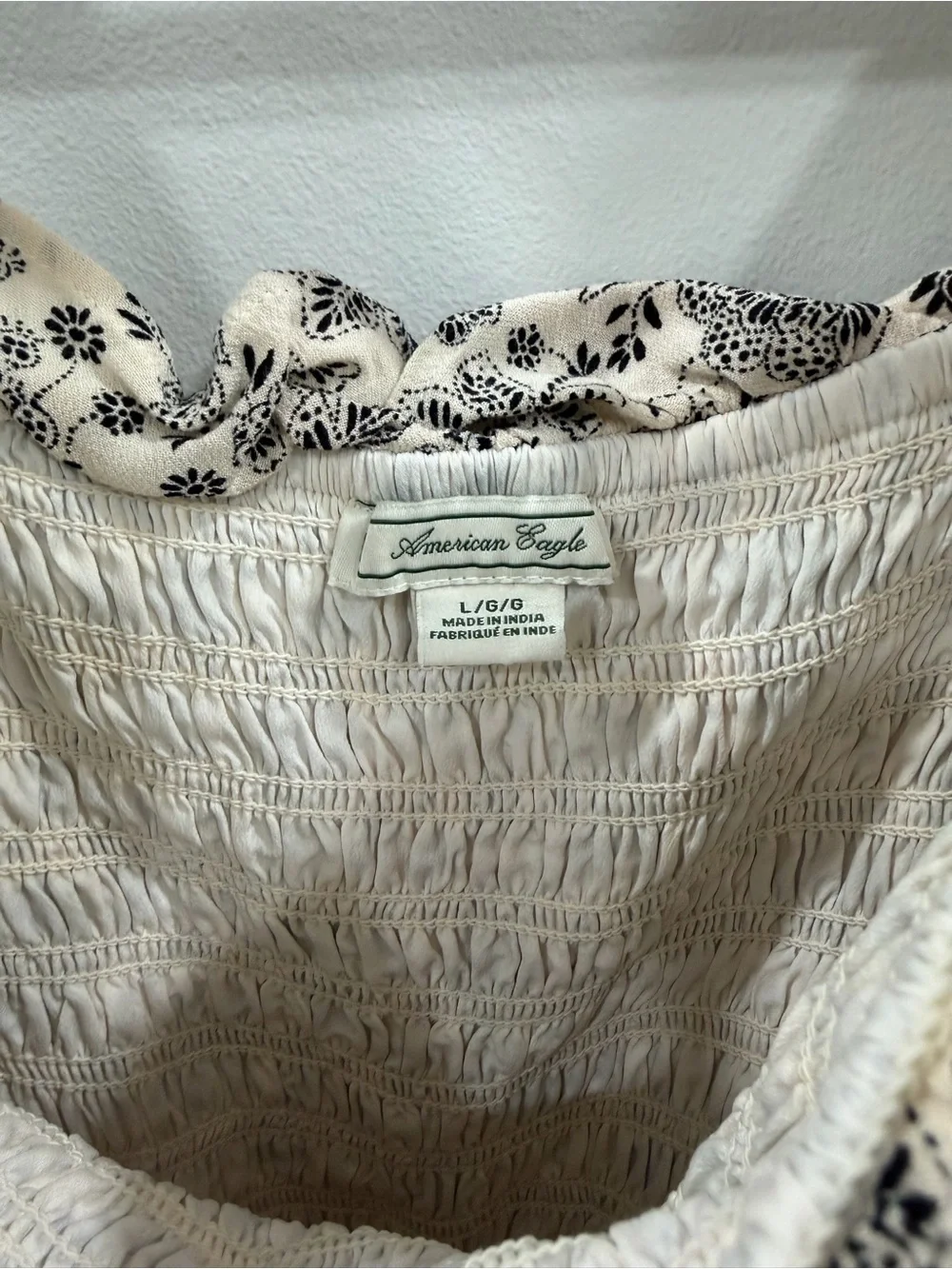 AMERICAN EAGLE WOMEN BEIGE FLORAL SMOCKED PUFF-SLEEVE JUMPSUIT - Picture 9 of 13